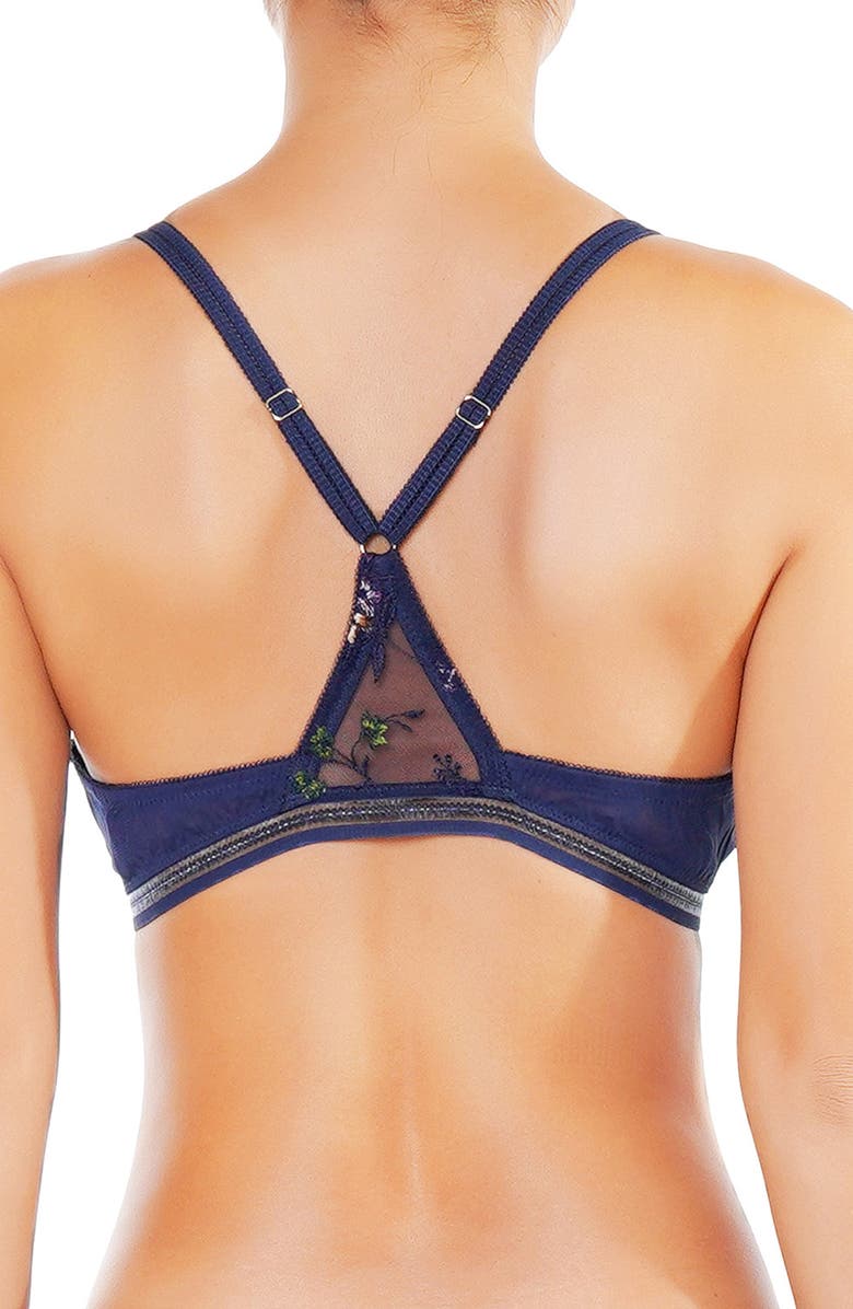 Huit Insouciante Embroidered Mesh Bra, Alternate, color, Marine