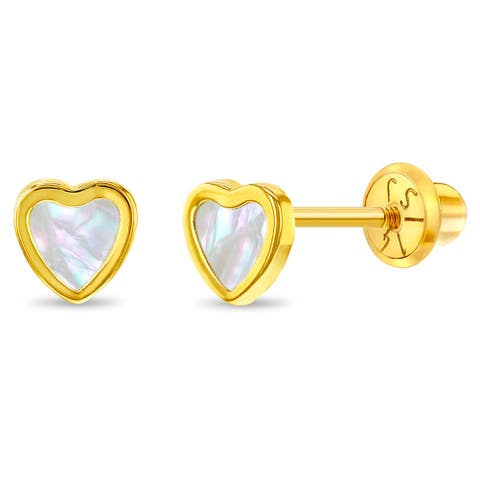 14k Mother of Pearl Heart Earrings