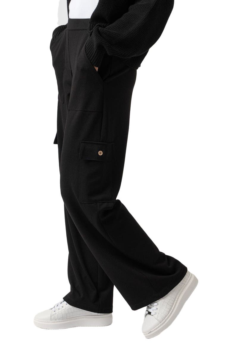 Saint + Sofia Cargo Chelsea Wide Leg Pant, Alternate, color, Black