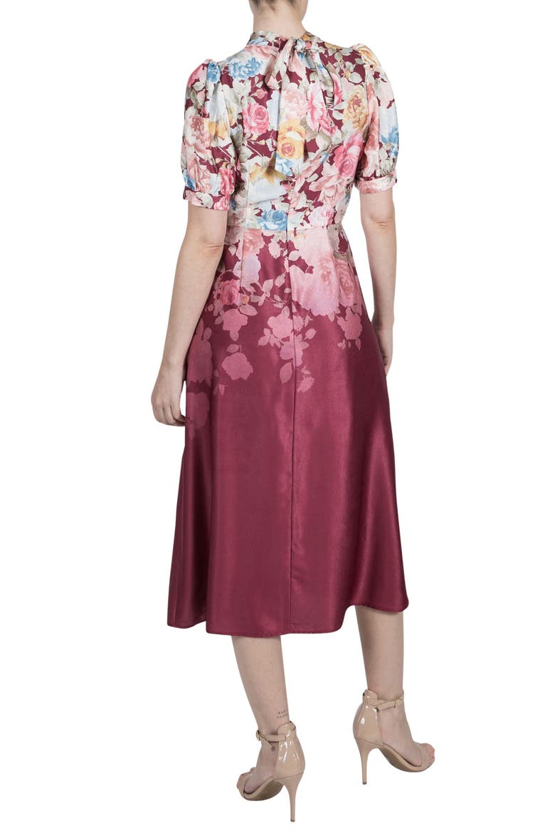Floral Print Midi Dress, Alternate, color, BURGUNDY MULTI
