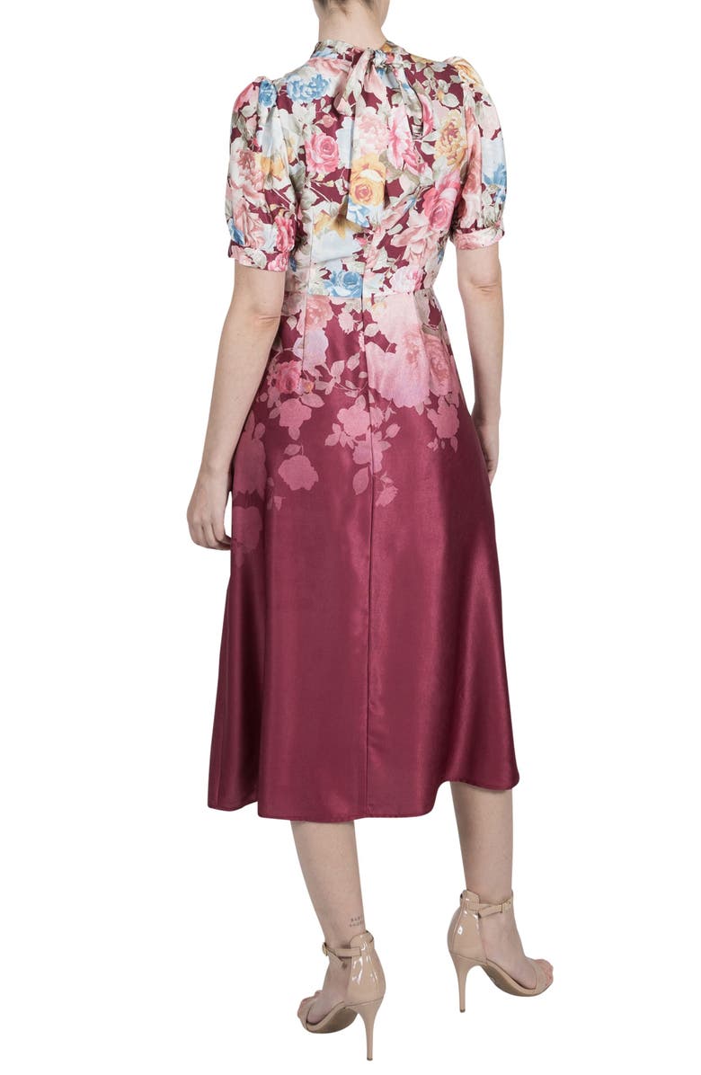 Julia Jordan Floral Print Midi Dress, Alternate, color, Burgundy Multi