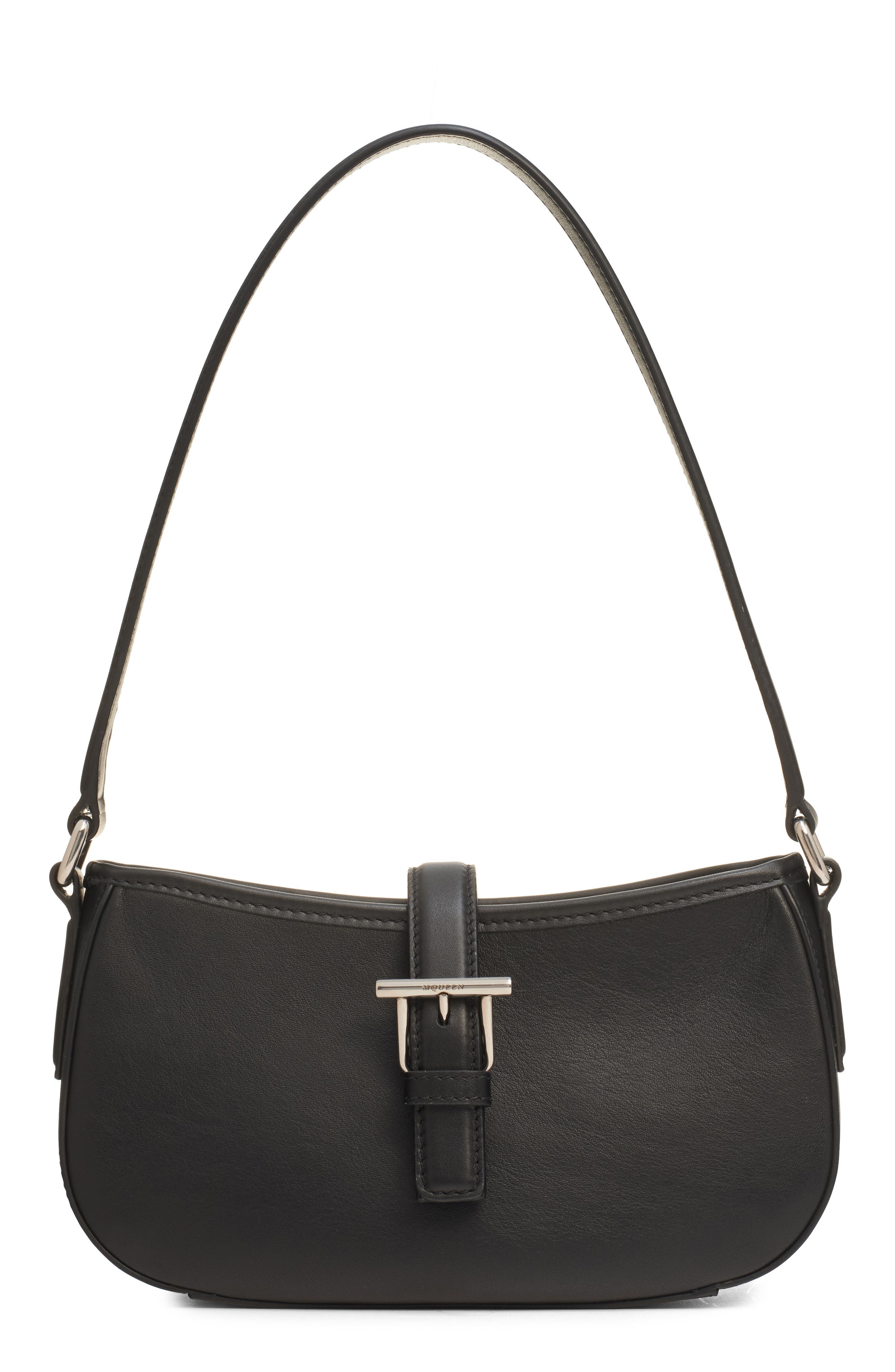 McQueen Mini T-Bar Leather Shoulder Bag, Main, color, Black/ Silver
