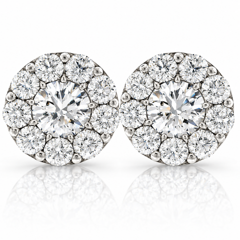 3ct Halo Diamond Studs 14k Gold Lab Grown