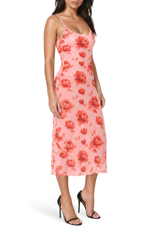 Bebe Printed Mesh V-neck Maxi Dress In Pink