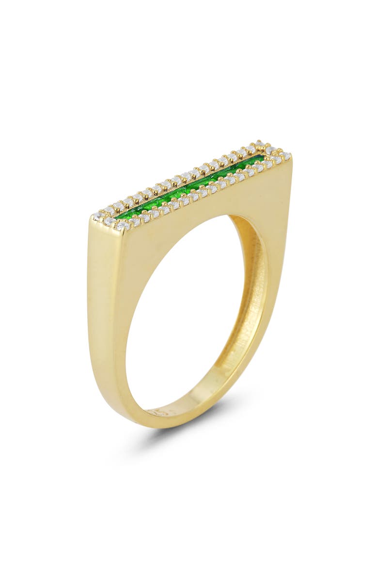 14K Yellow Gold Plated Sterling Silver & CZ Bar Ring, Main, color, GOLD