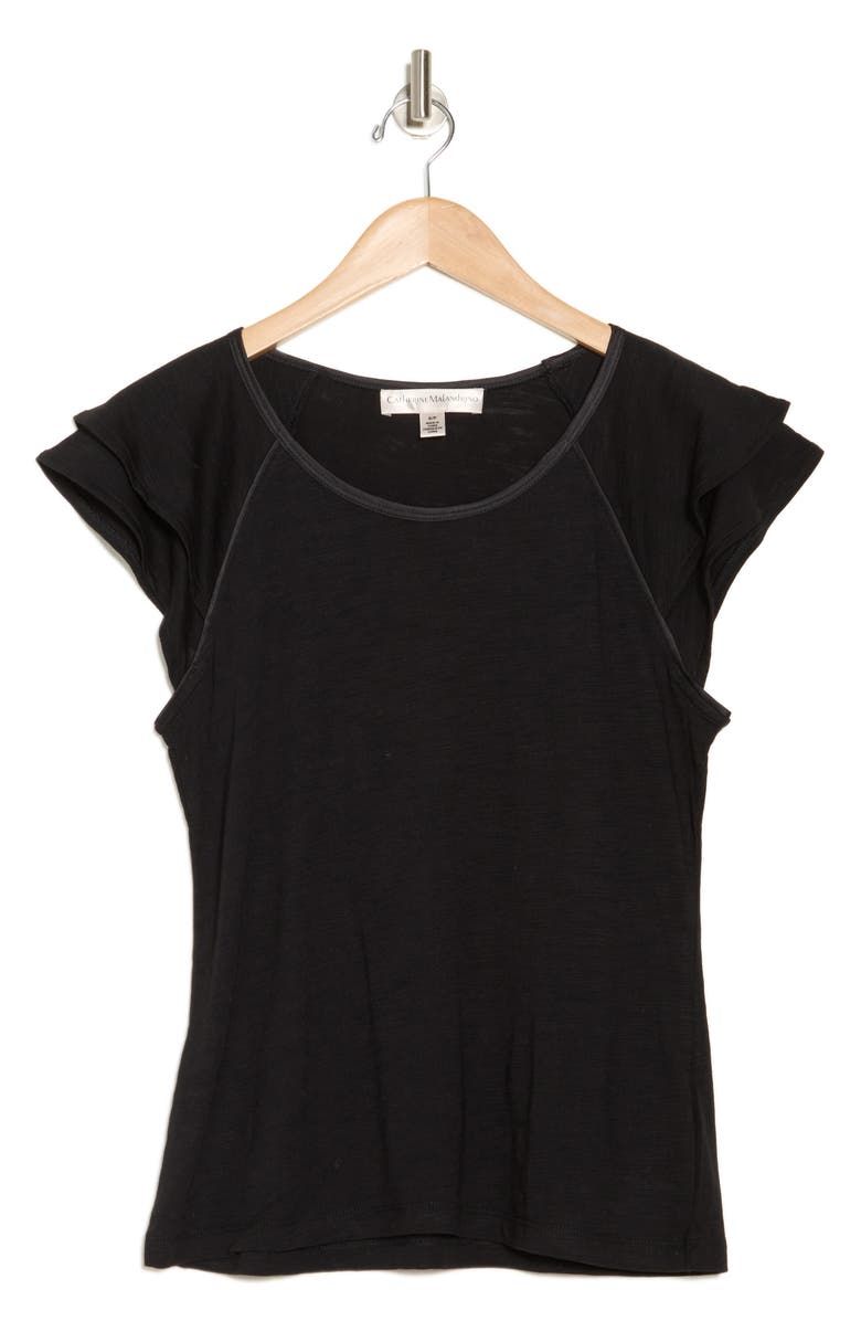 Catherine Malandrino Tiered Ruffle Scoop Neck Top, Alternate, color, Black