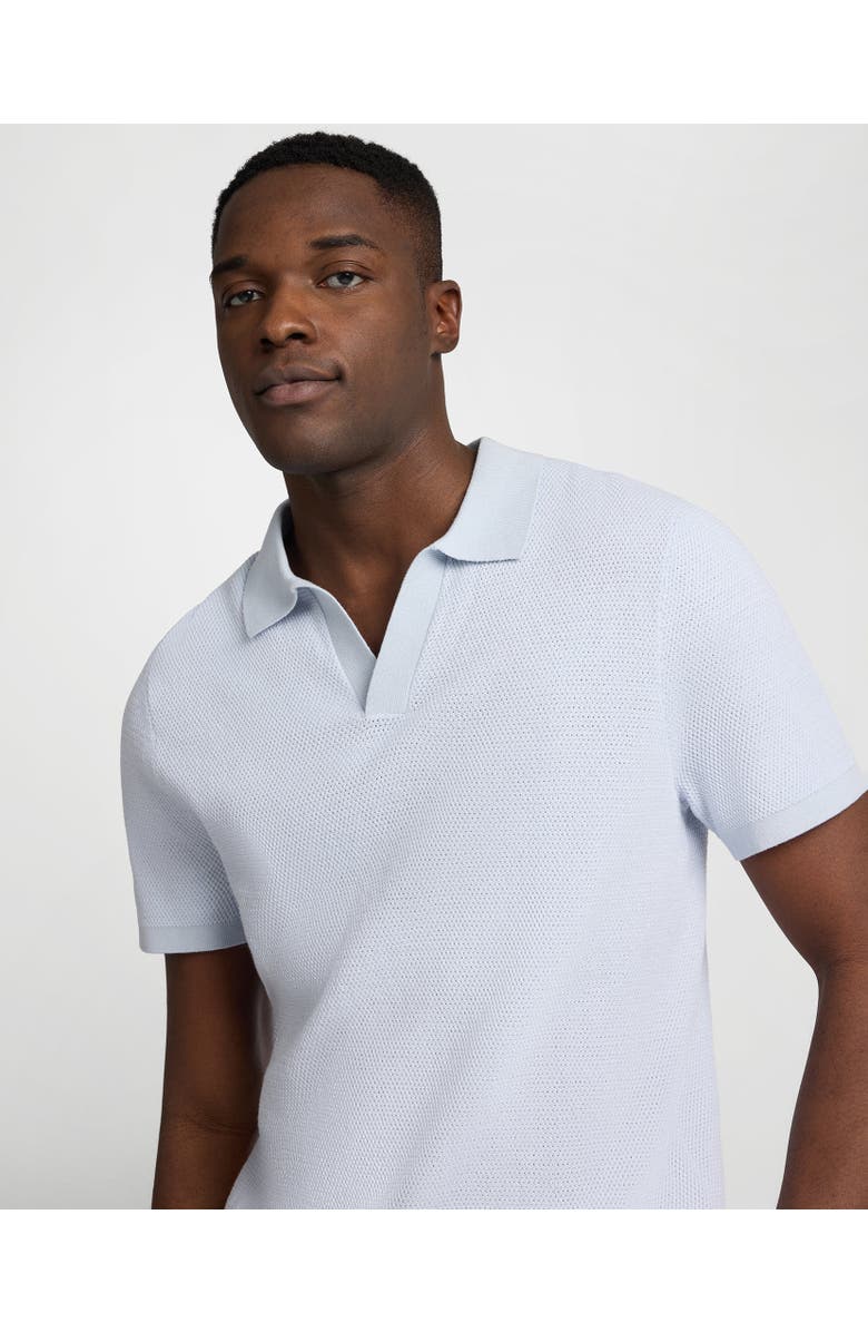 Onia Textured Cotton Johnny Collar Polo, Alternate, color, Sky White