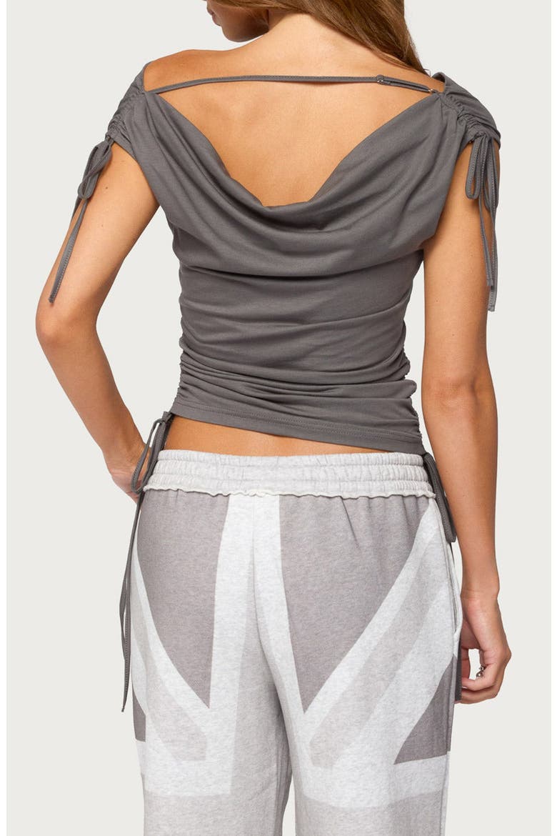Royan Cowl Neck Drawstring Top, Alternate, color, DARK-GRAY