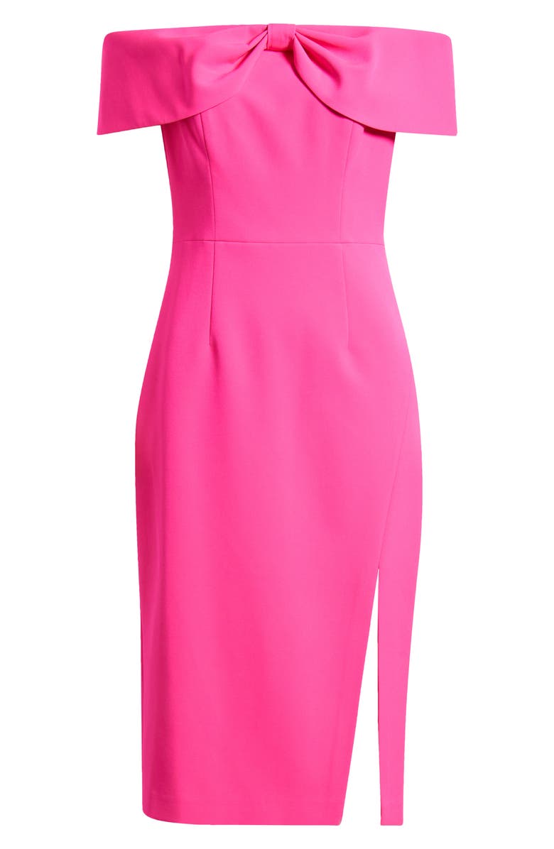 Eliza J Bow Off the Shoulder Midi Dress, Alternate, color, Hot Pink