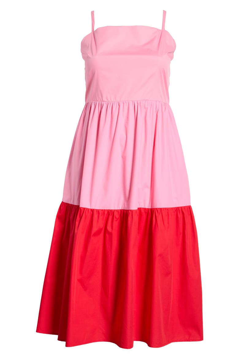 Rebekah Colorblock Cotton Midi Dress, Alternate, color, PINK-RED