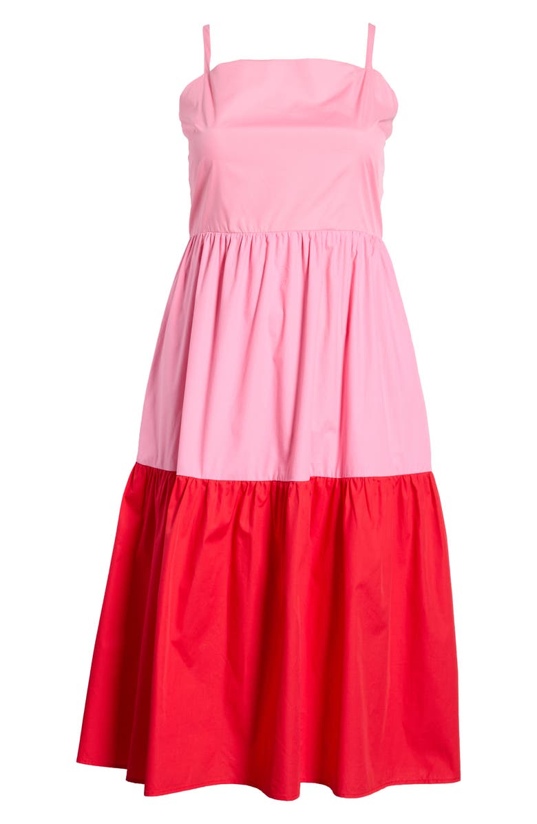 SUGARLIPS Rebekah Colorblock Cotton Midi Dress, Alternate, color, Pink-Red