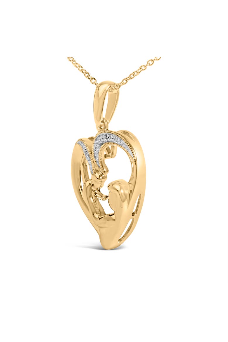 Gold Vermeil Diamond Accent Mom and Child Heart Pendant Necklace, Alternate, color, Silver