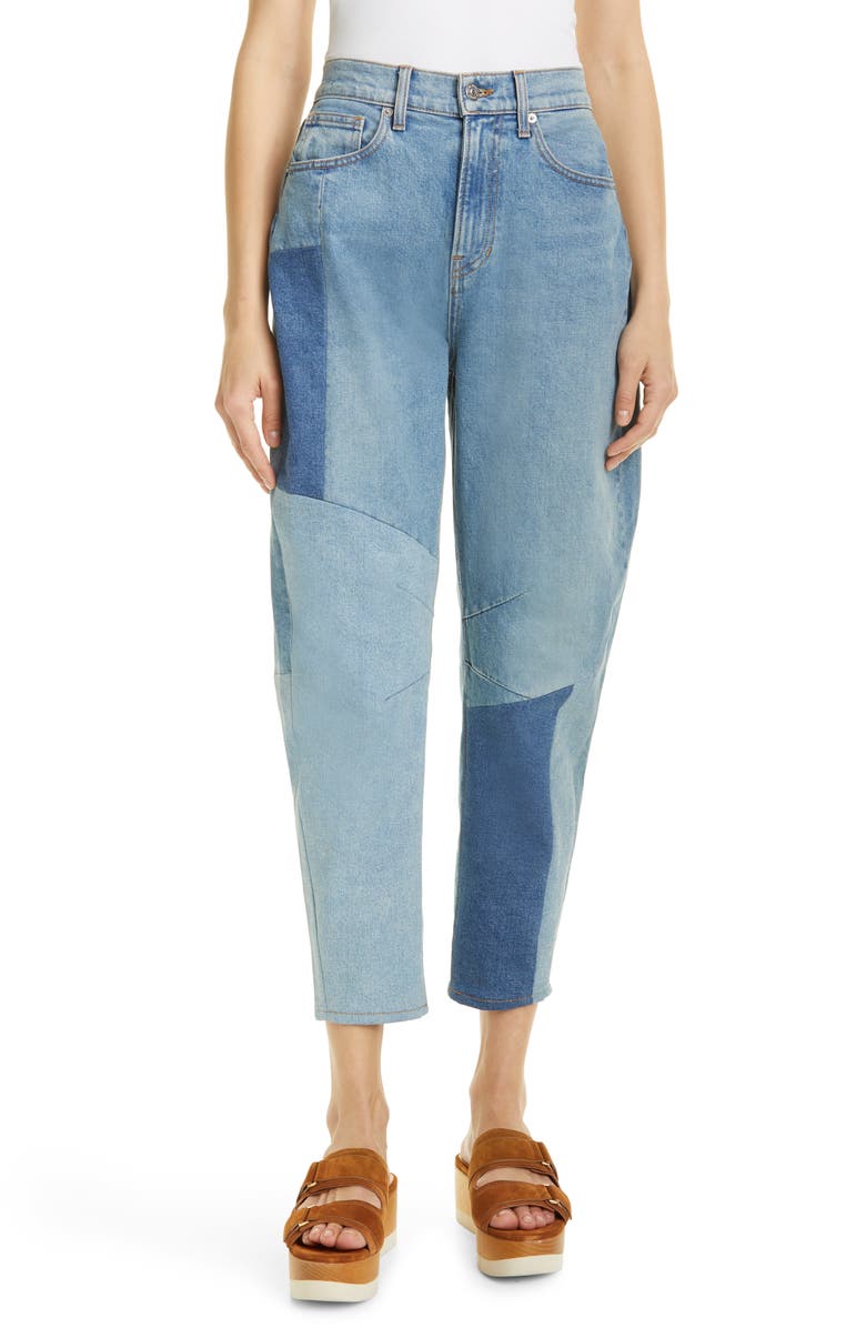 Veronica Beard Charlie Colorblock Crop Barrel Jeans, Main, color,