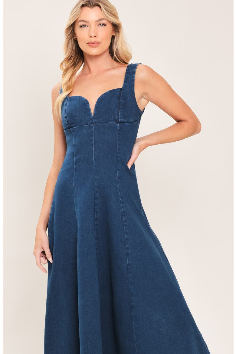 Sleeveless Fit & Flare Denim Midi Dress, Alternate, color, MEDIUM INDIGO