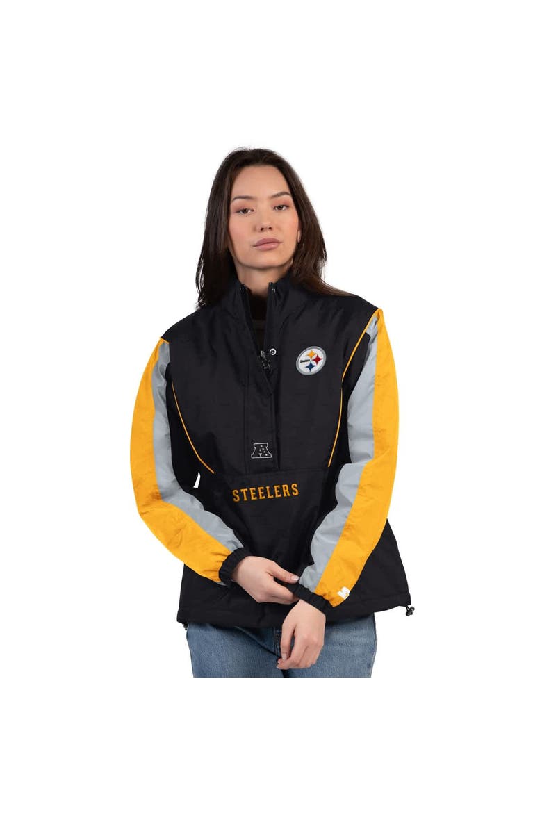 Women's Starter Black/Gold Pittsburgh Steelers Thursday Night Gridiron Half-Zip Jacket, Main, color, Black