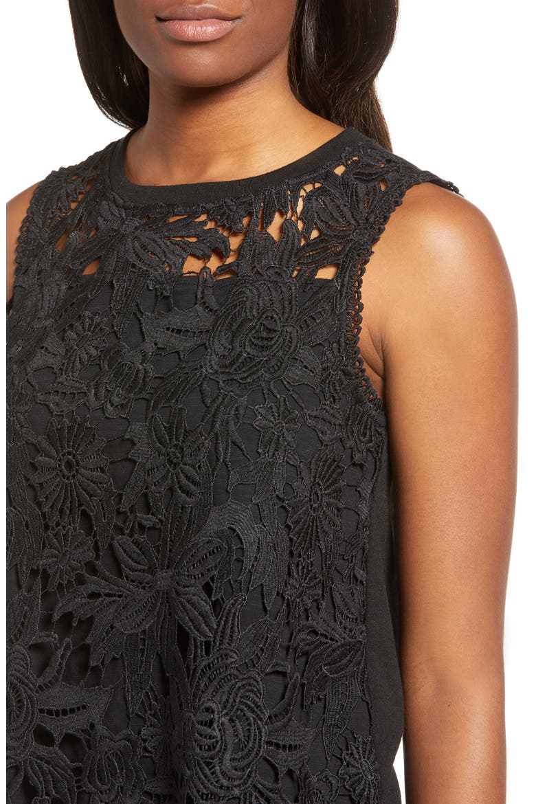 Lace Front Sleeveless Top, Alternate, color, BLACK