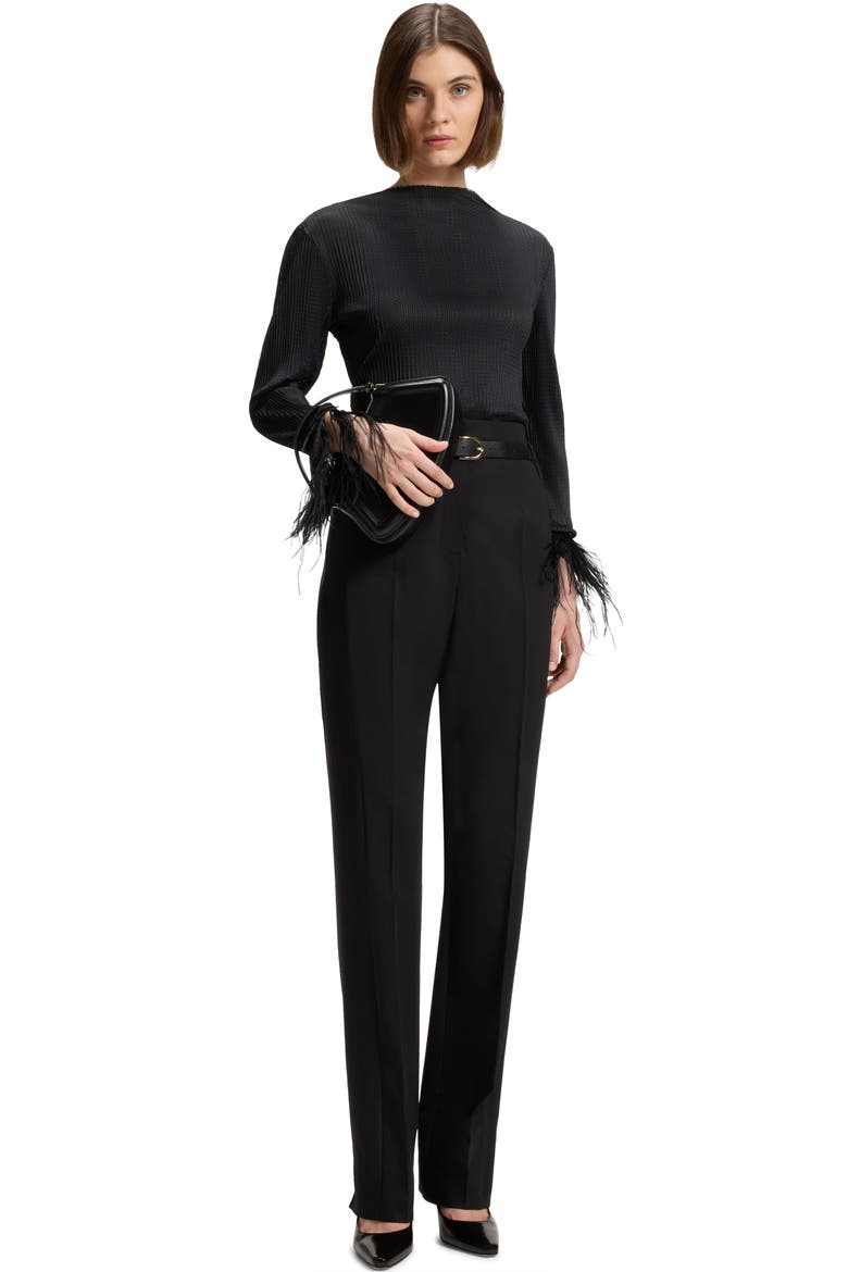 Efedera Texture Feather Cuff Top, Alternate, color, BLACK