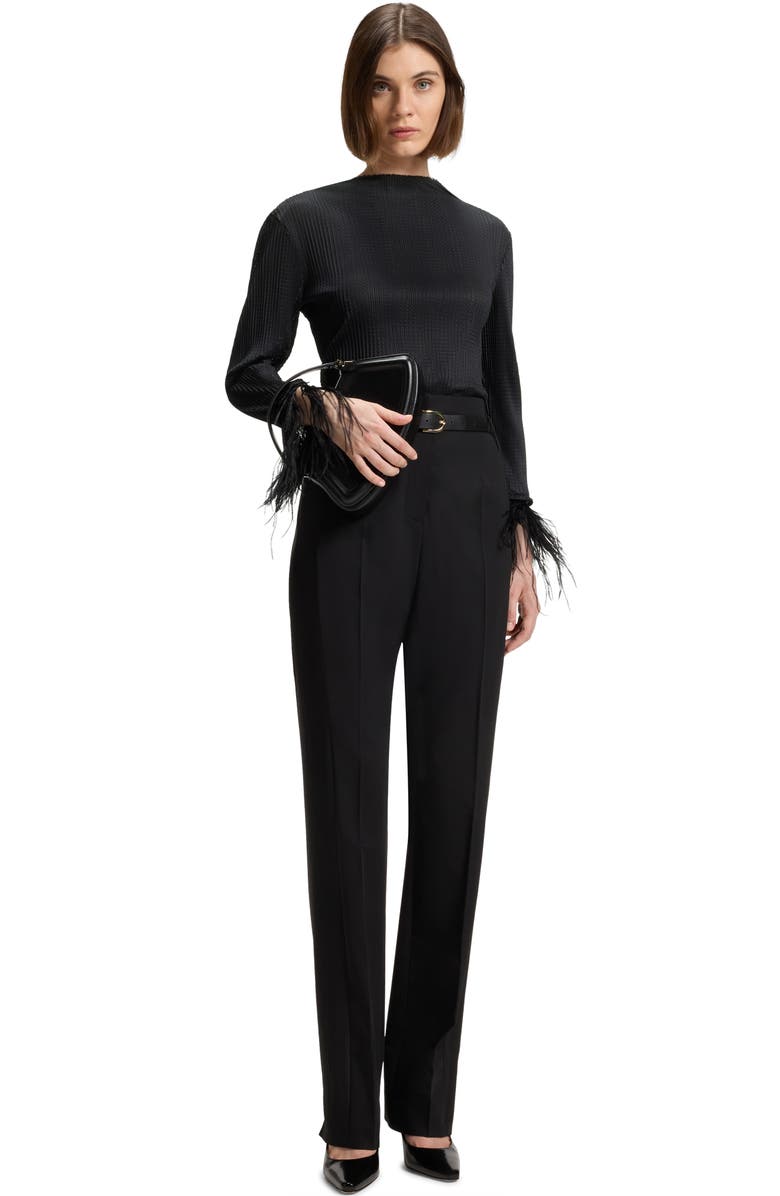 BOSS Efedera Texture Feather Cuff Top, Alternate, color, Black