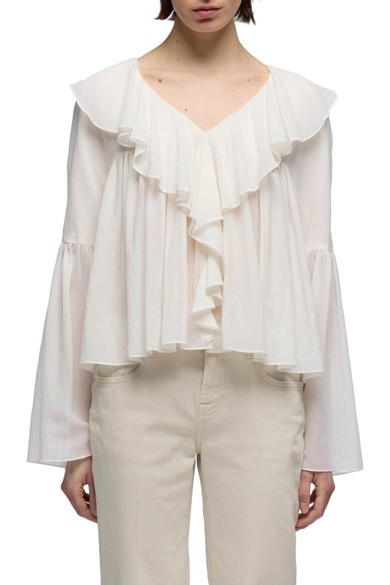 Ruffle Detail Flowy Cotton & Silk Top, Main, color, SILK COTTON IVORY