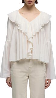 7 For All Mankind Ruffle Detail Flowy Cotton & Silk Top
