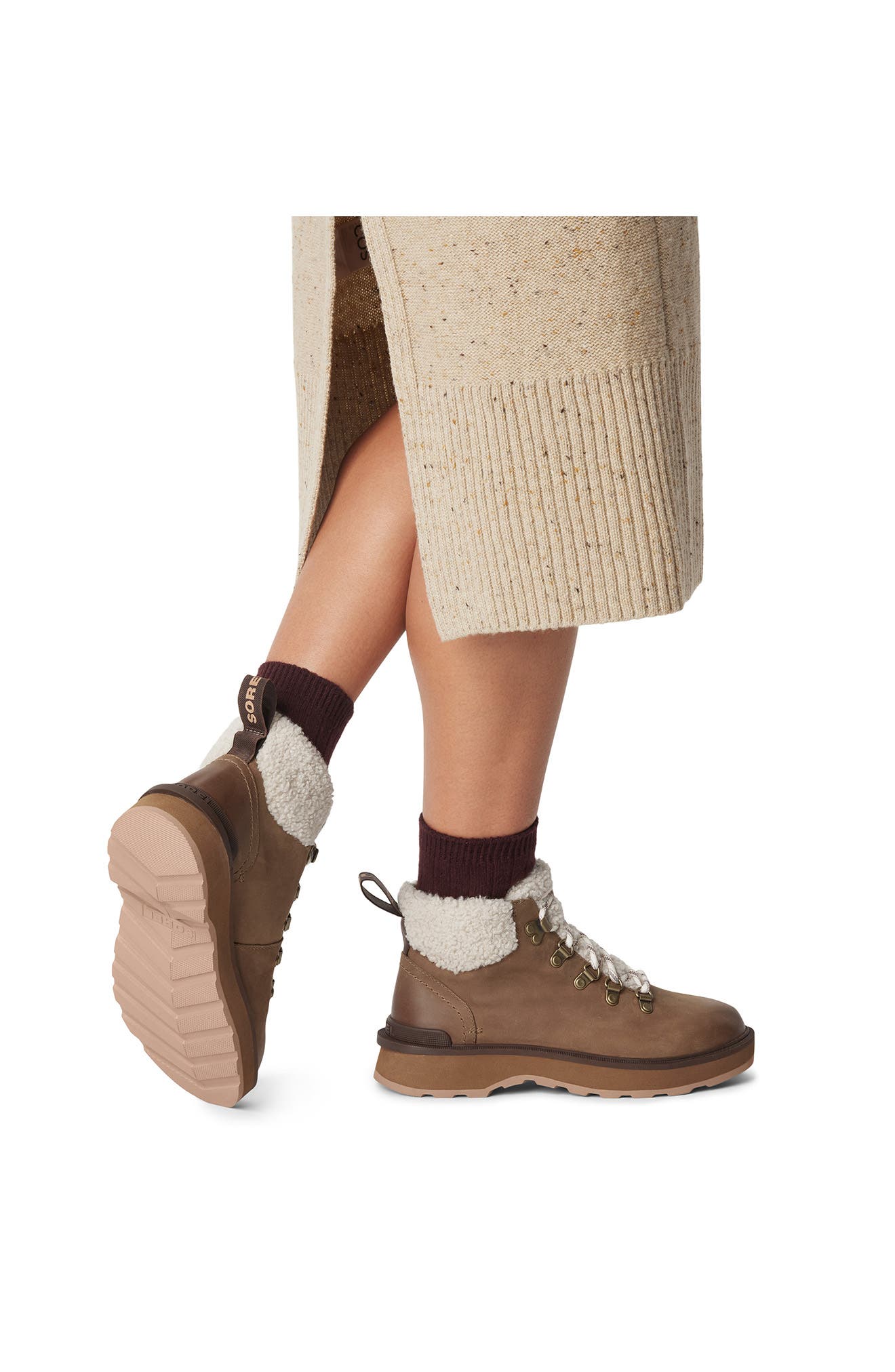 SOREL Hi-Line Cozy Lace-Up Hiking Boot, Alternate, color, Umber/ Tawny Buff