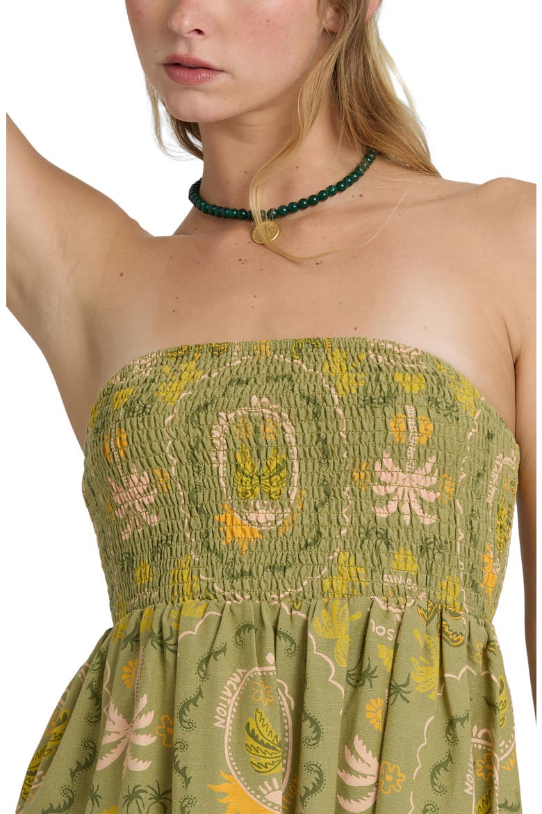 Tropical Haze Smocked Strapless Minidress, Alternate, color, CEDAR