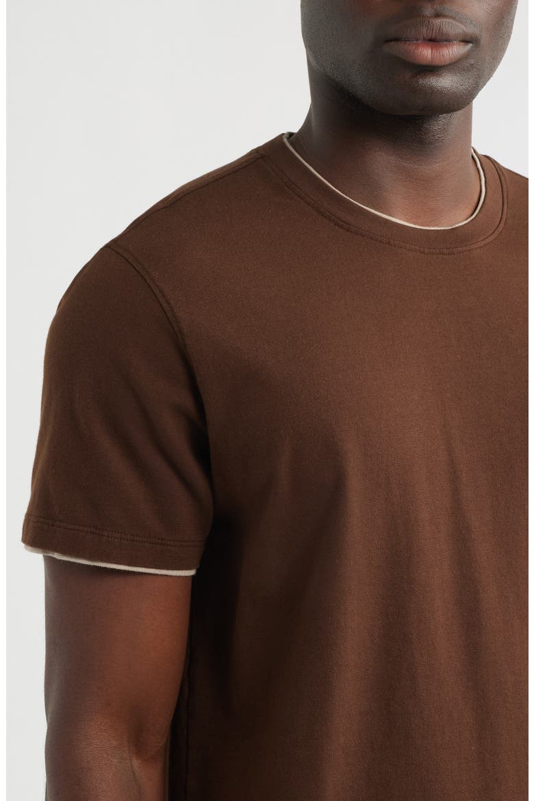Como Double Layer Crewneck T-Shirt, Alternate, color, OAK BARREL/DRY DUST