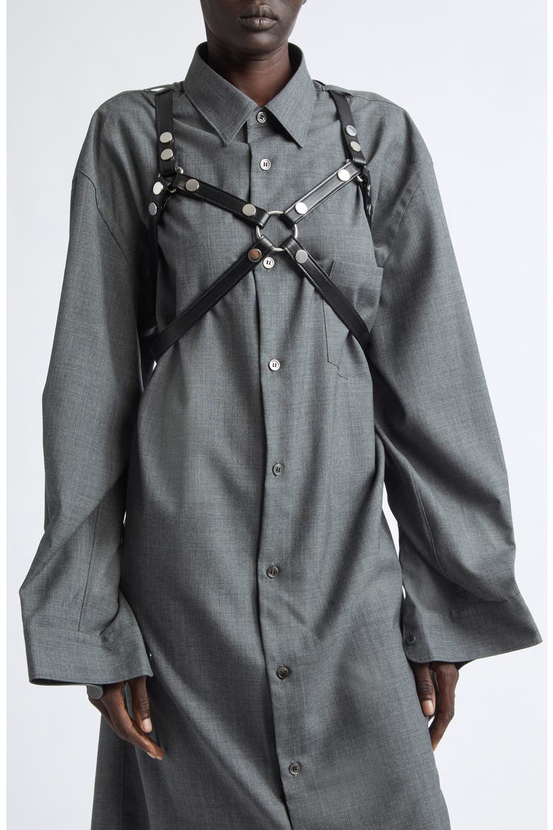 Tropical Wool Harness Shirtdress, Alternate, color, TOP GREY X BLACK