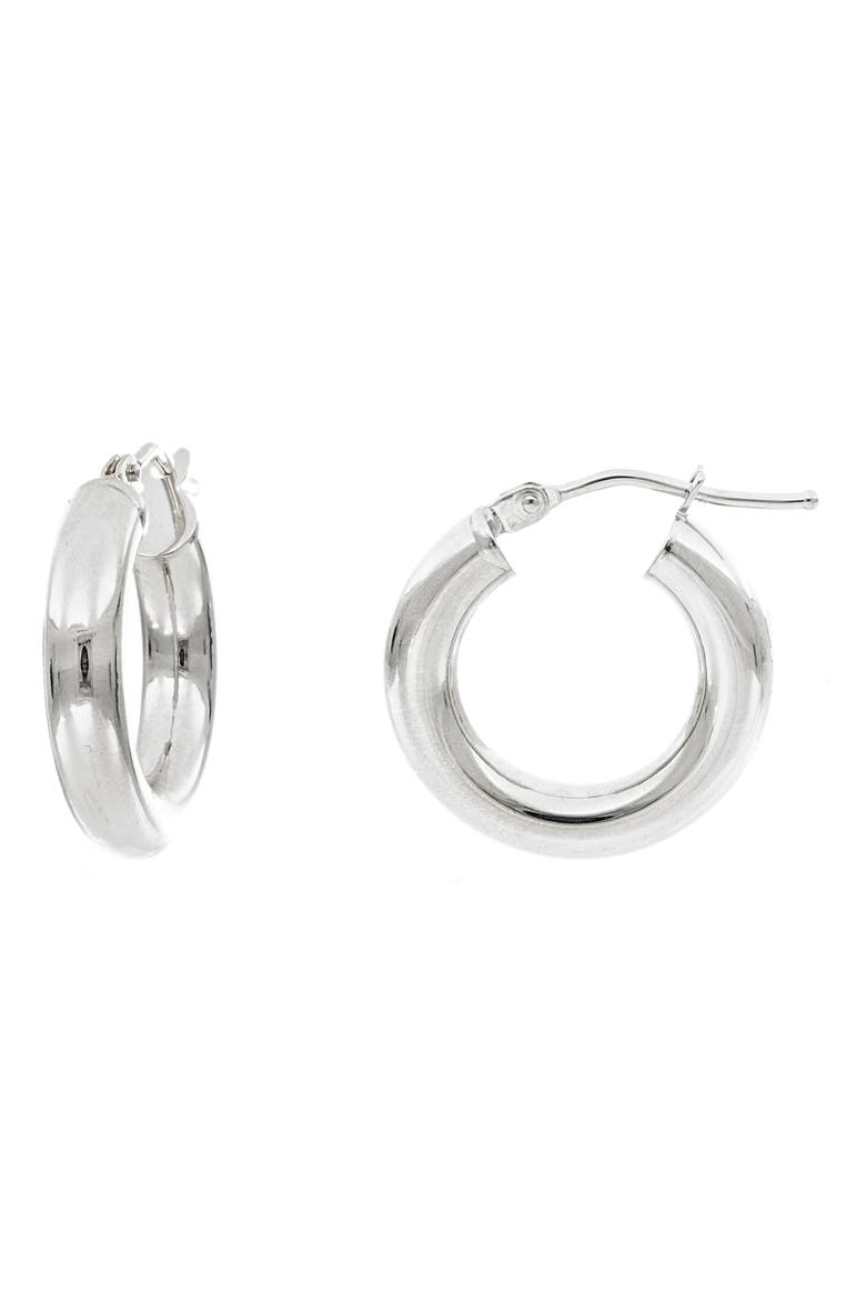 14K Gold Essentials Smooth Hoop Earrings (Online Trunk Show), Main, color, 14KW