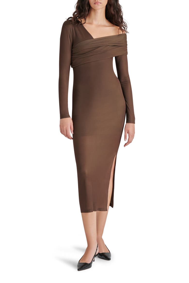 Bevelyn One-Shoulder Long Sleeve Body-Con Midi Dress, Alternate, color, COCO