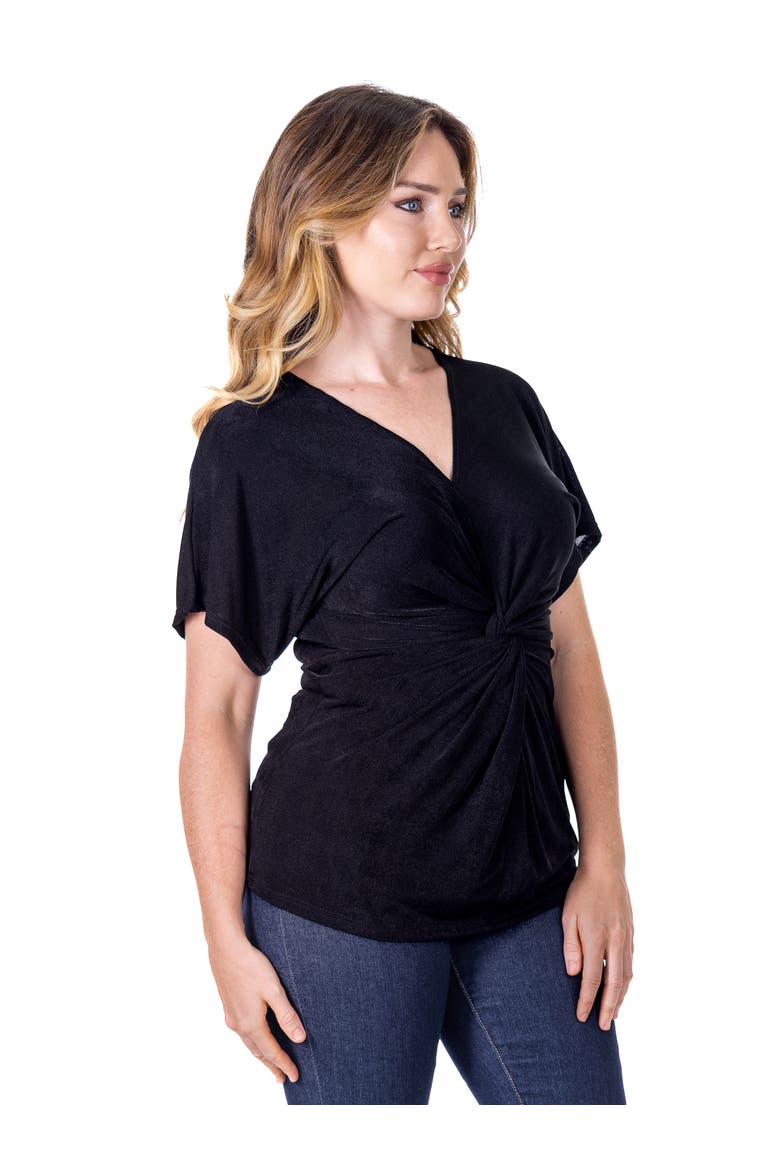 Petites V-Neck Knot Front Cap Sleeve Top, Alternate, color, Black