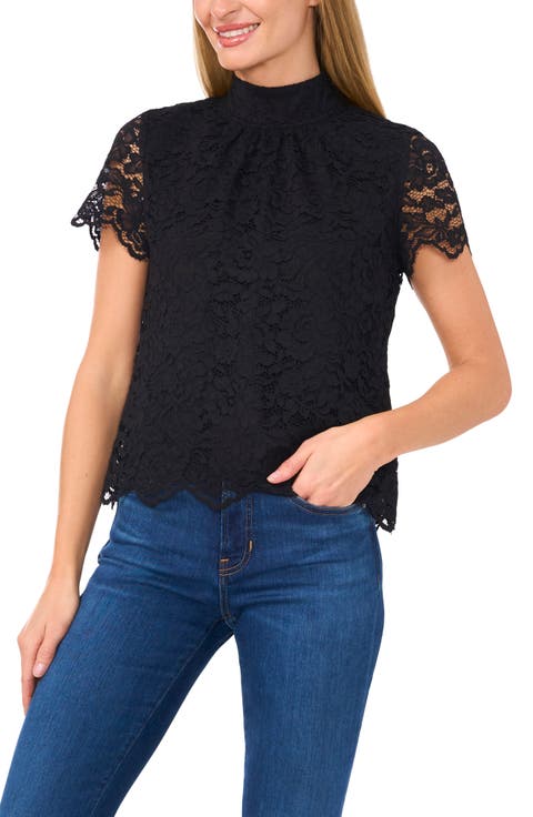 Bow Mock Neck Lace Top