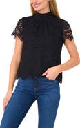 CeCe Bow Mock Neck Lace Top