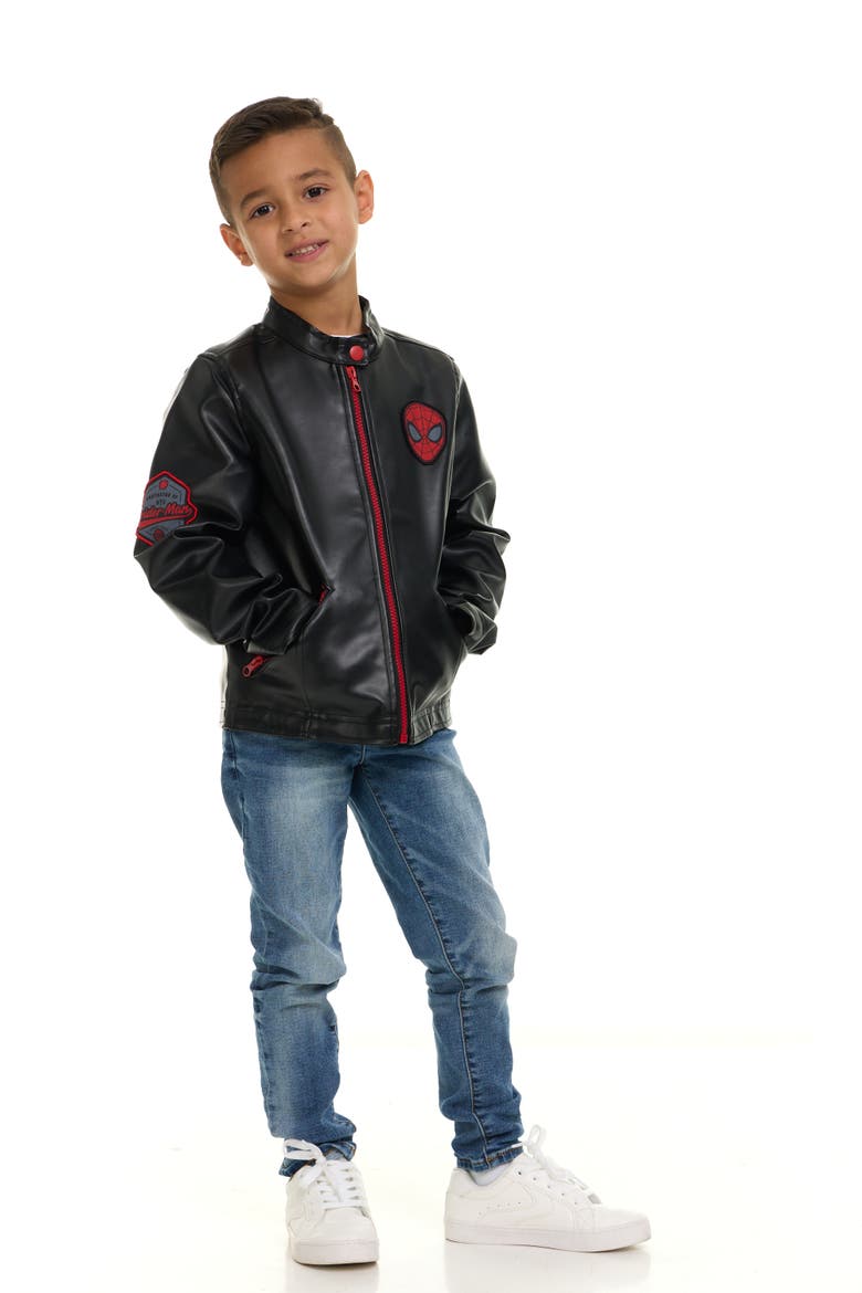 Spider-Man Zip-Up Leather Jacket, Alternate, color, Black Red Spider Man