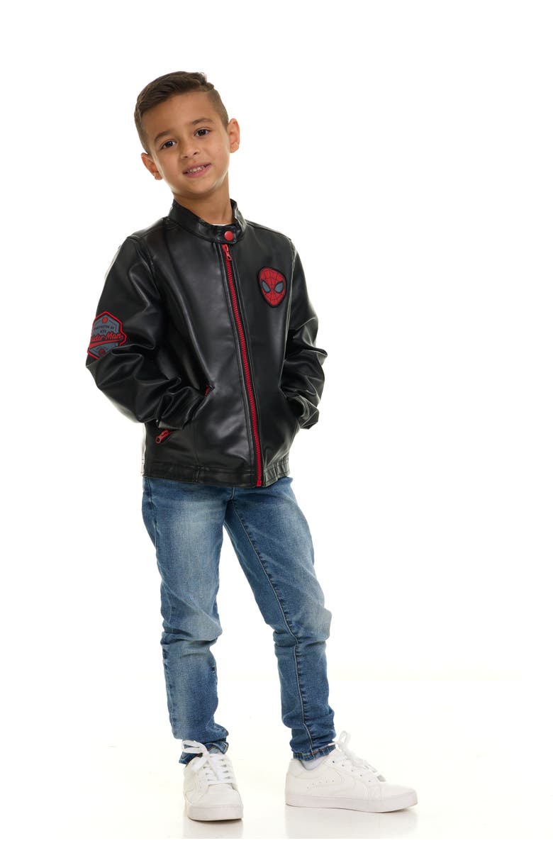 Marvel Spider-Man Zip-Up Leather Jacket, Alternate, color, Black Red Spider Man