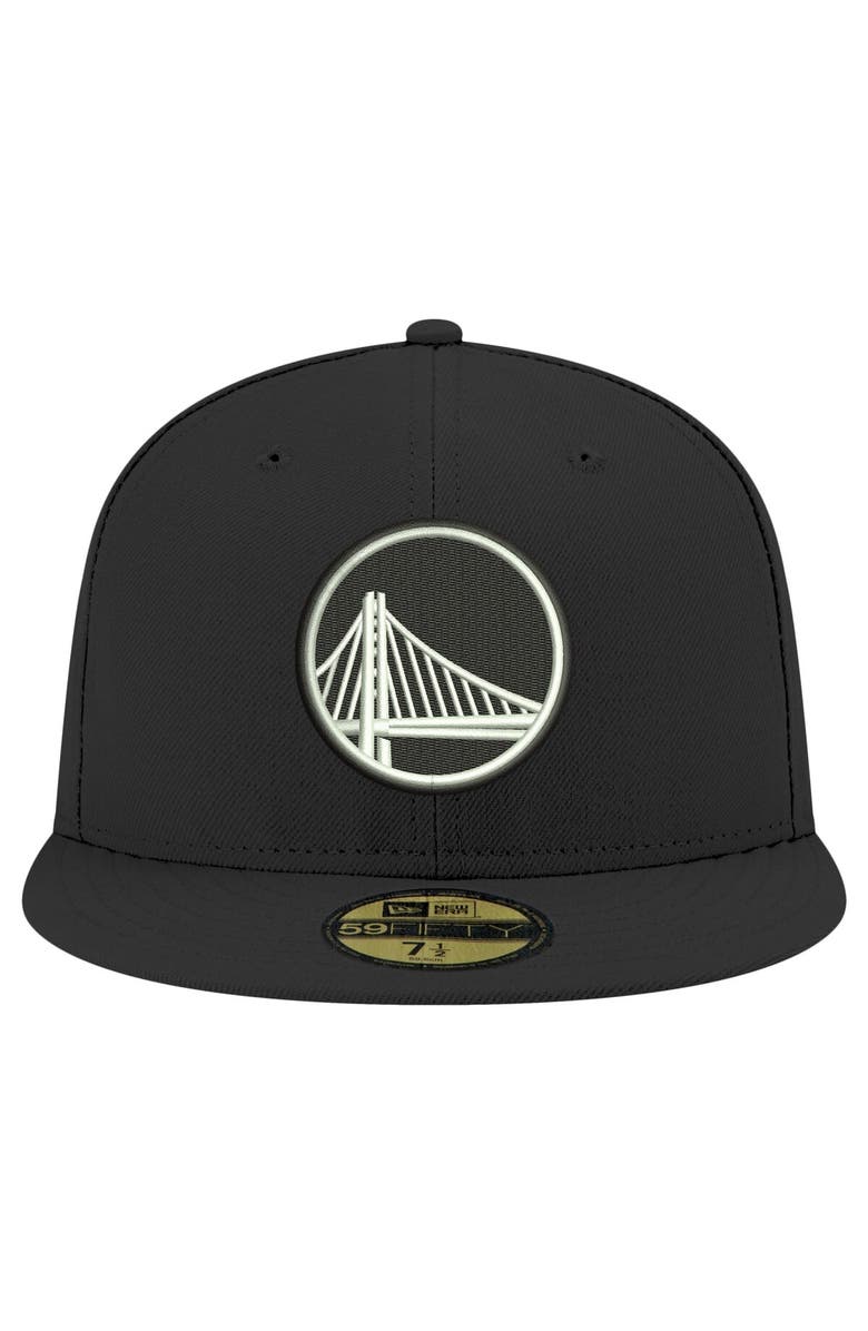 New Era Men's New Era Black Golden State Warriors Black & White 59FIFTY Fitted Hat, Alternate, color, Black