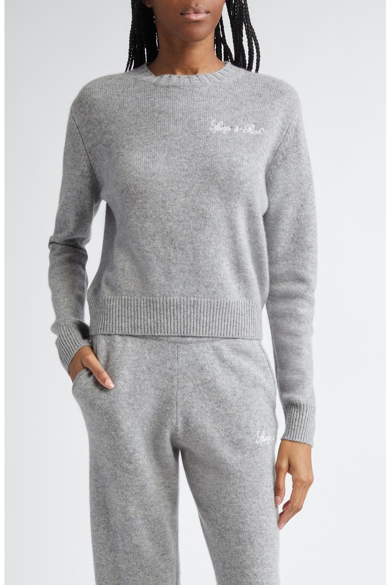 Vendome Script Cotton Crewneck Sweater, Main, color, HEATHER GRAY