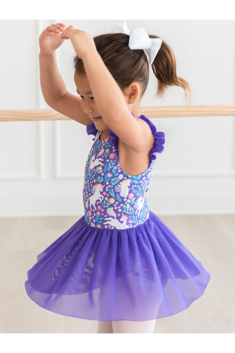 Girls Flutter Sleeve Leotard, Alternate, color, Unicorn Meadow
