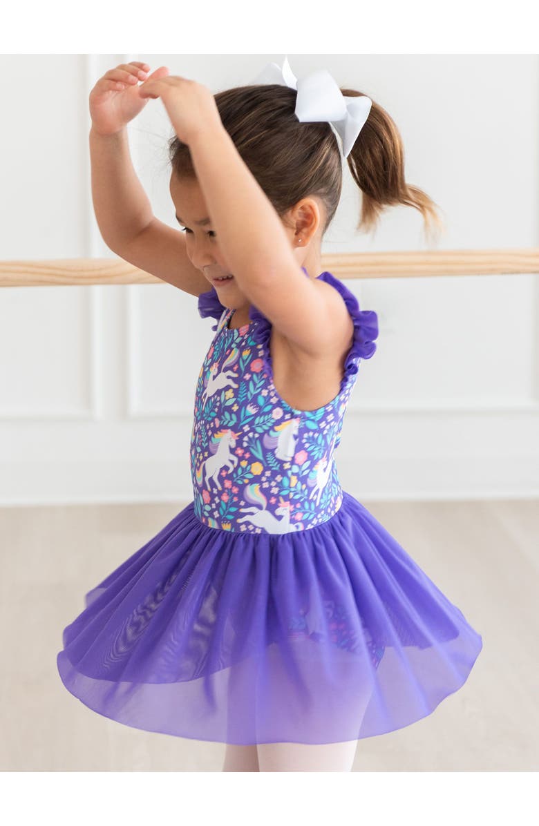 RuffleButts Girls Flutter Sleeve Leotard, Alternate, color, Unicorn Meadow