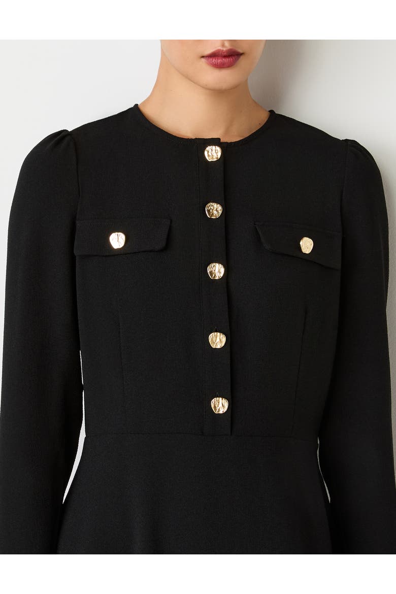 Evie Long Sleeve Crepe Short Dress, Alternate, color, Black