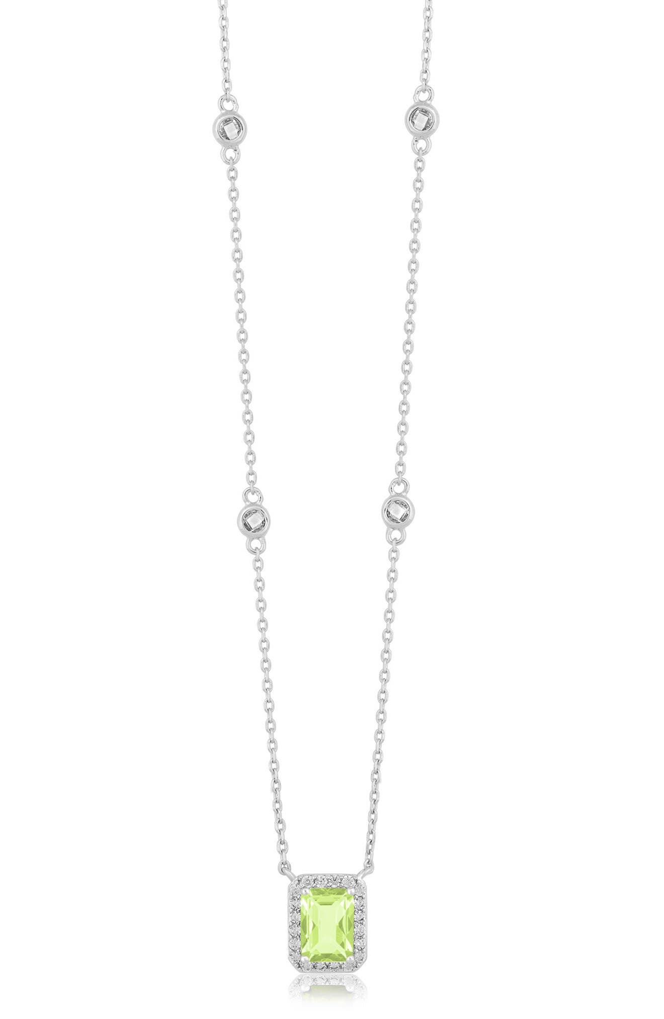Rectangle Birthstone Cubic Zirconia Pendant Necklace