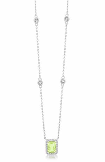 Rectangle Birthstone Cubic Zirconia Pendant Necklace