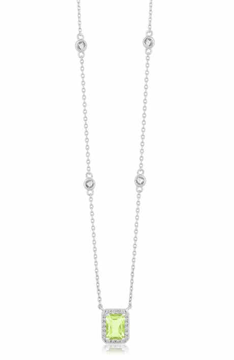 Rectangle Birthstone Cubic Zirconia Pendant Necklace