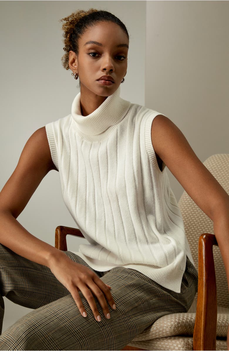 Lilysilk Turtleneck Sleeveless Cashmere Vest, Alternate, color, 