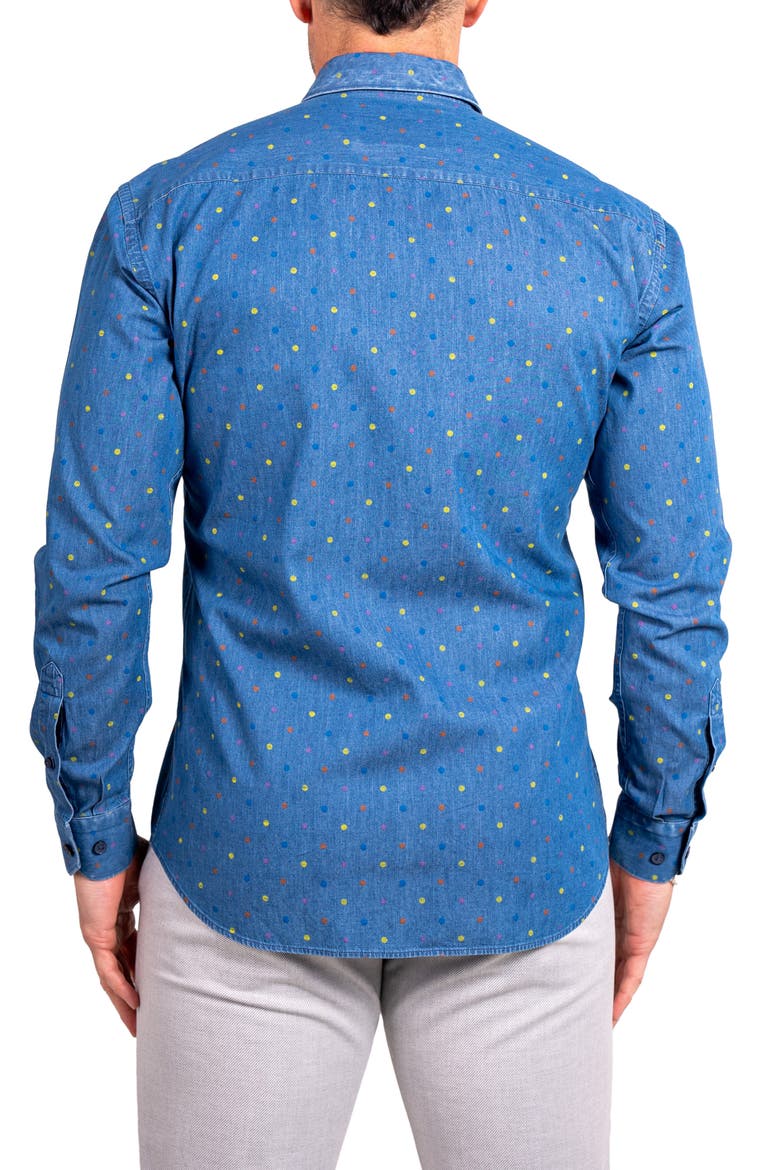 Engineered Ascension0092 Blue Dot Print Cotton Button-Up Shirt, Alternate, color, BLUE