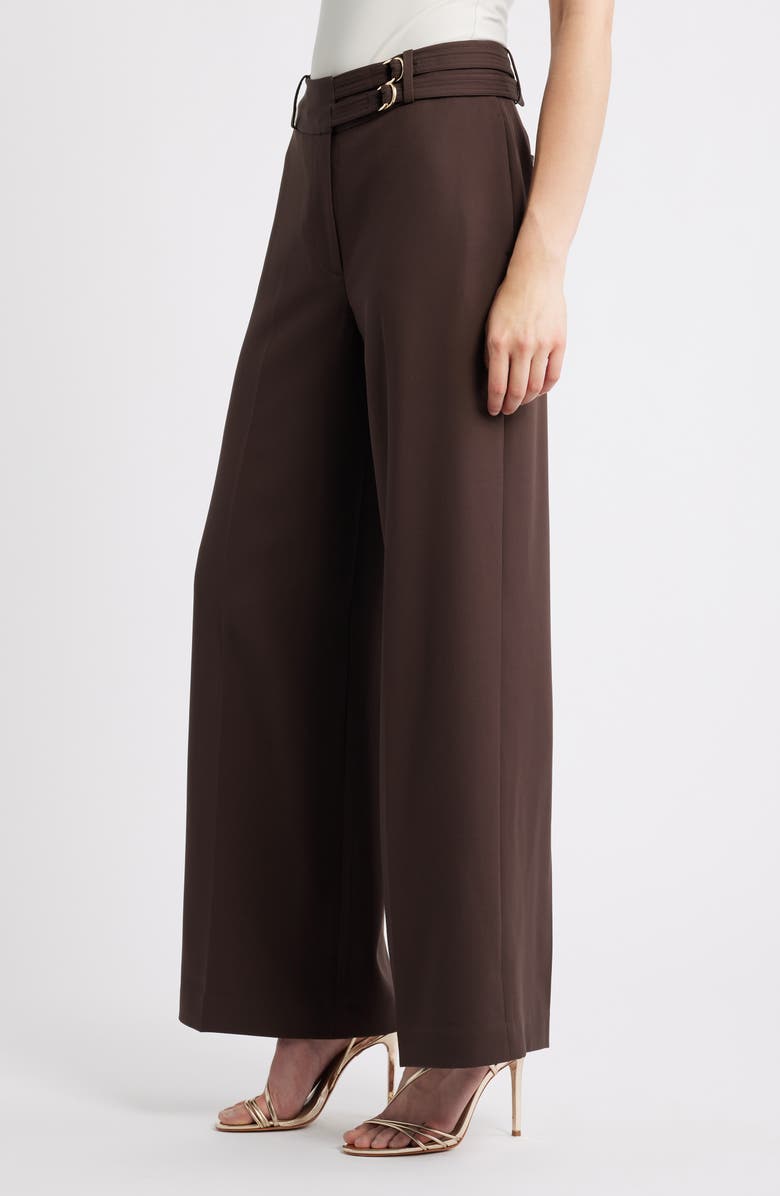 Elie Tahari The Malka Belt Detail Pants, Alternate, color, Bistro Brown