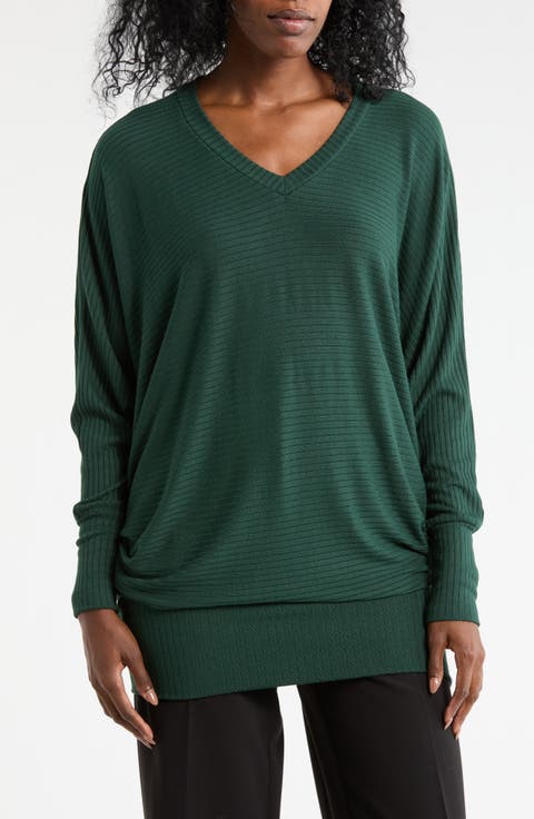 V-Neck Dolman Tunic Sweater
