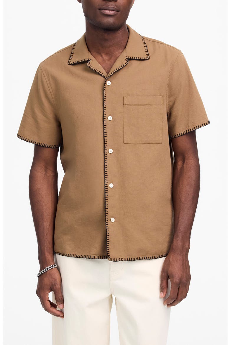 Textured Gauze Easy Short Sleeve Button-Up Shirt, Main, color, FADED BIRCH