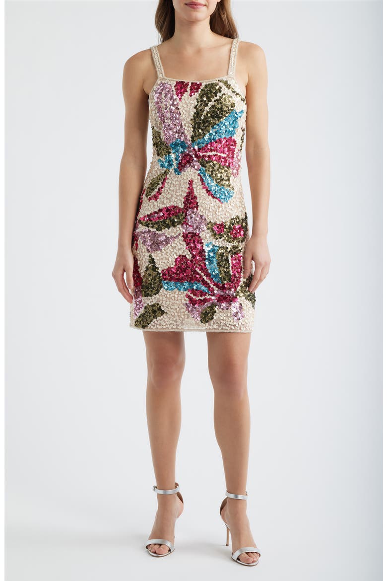 Sequin Floral Sheath Dress, Main, color, IVORY