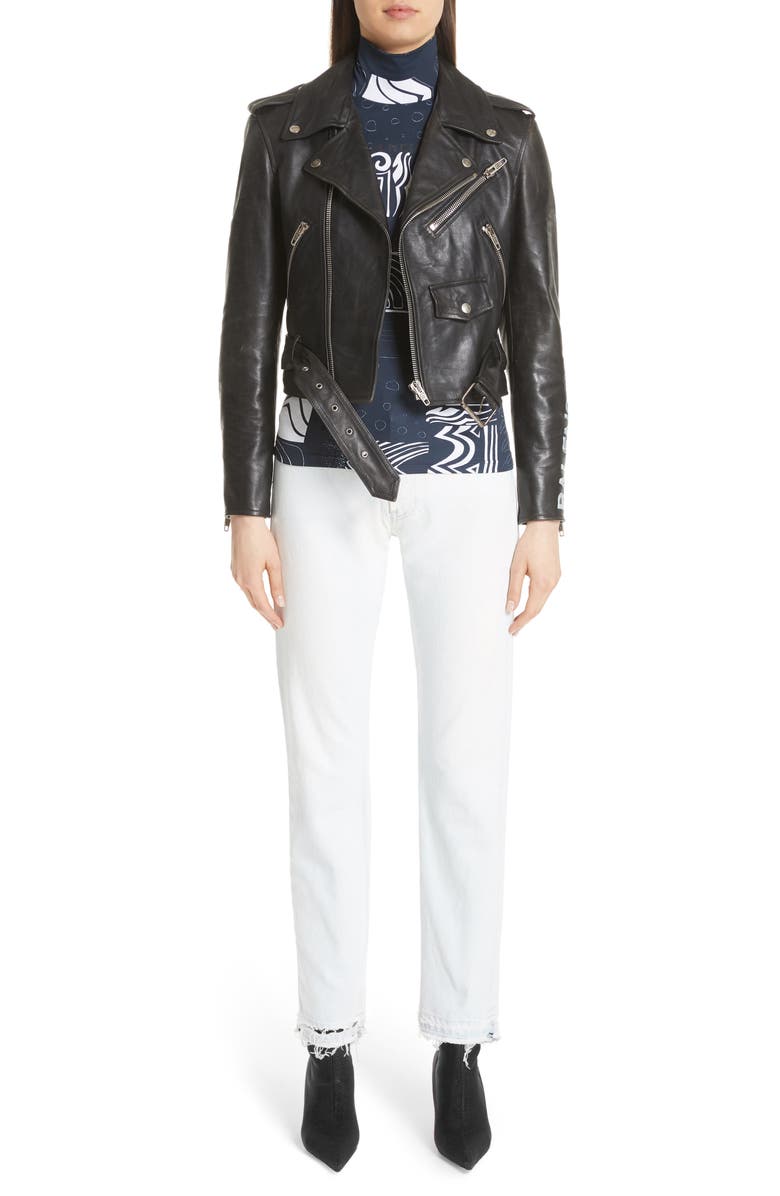 Balenciaga Destroyed Hem Straight Leg Jeans, Alternate, color,